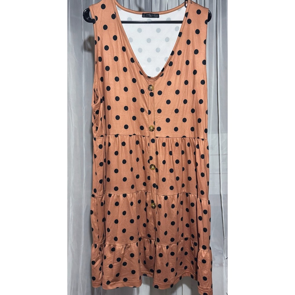 LoveU.Dear Polka Dotted Tiered Faux Button Down Knee Length Shift Dress Plus 2XL